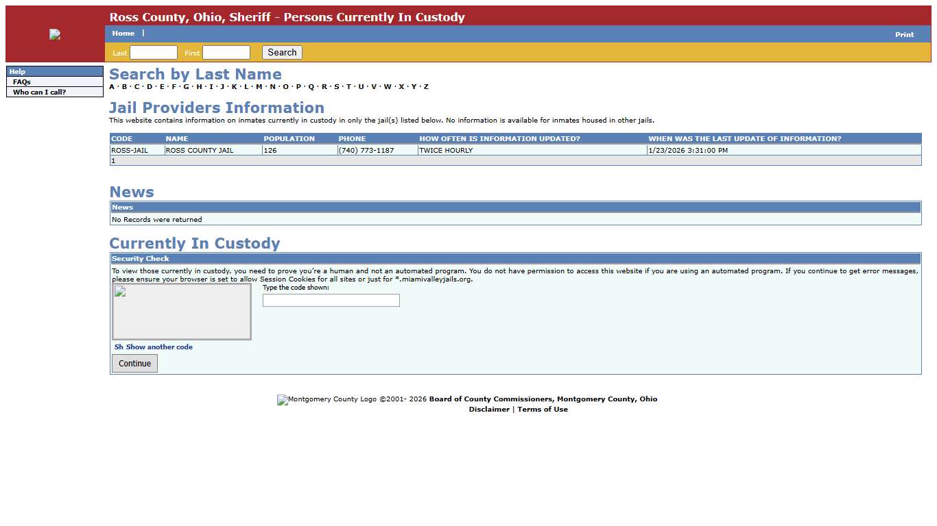 Ross County, Ohio, Sheriff - Persons Currently In Custody