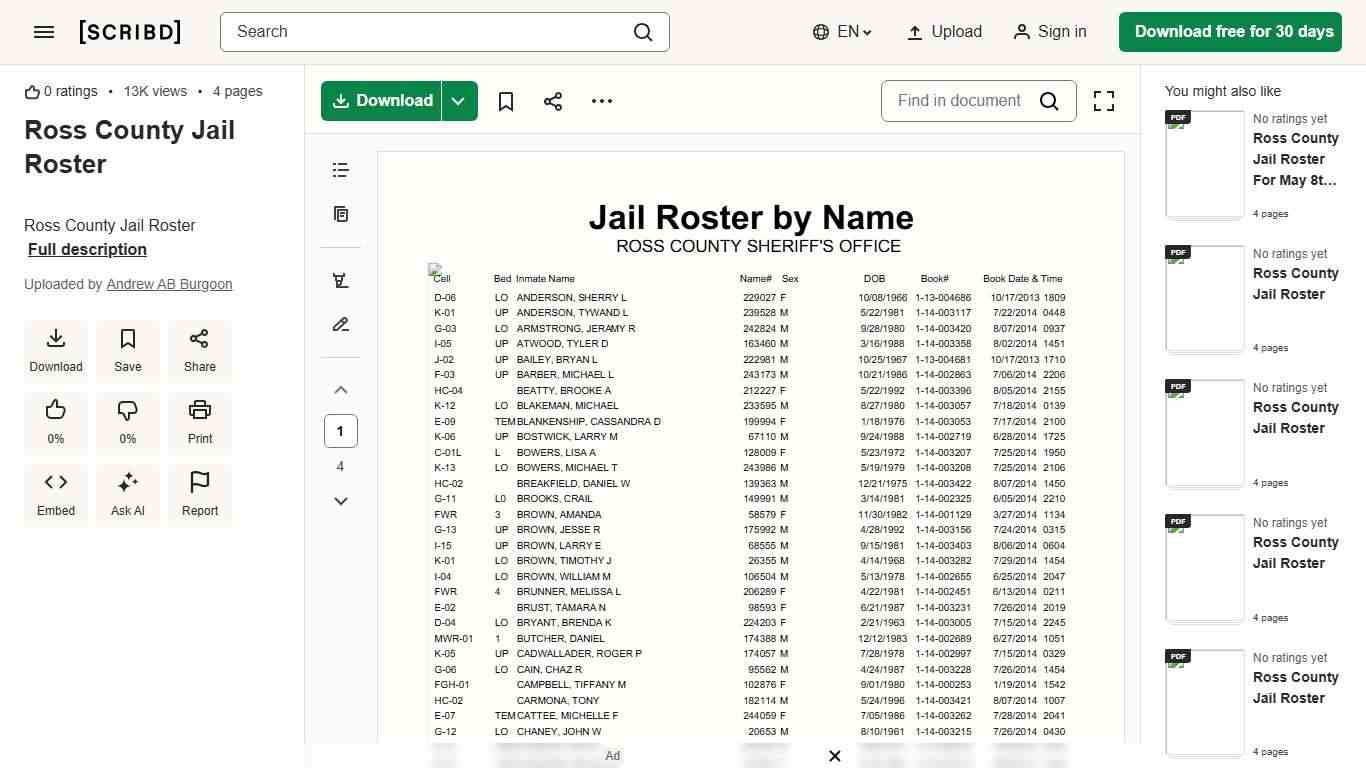 Ross County Jail Roster PDF