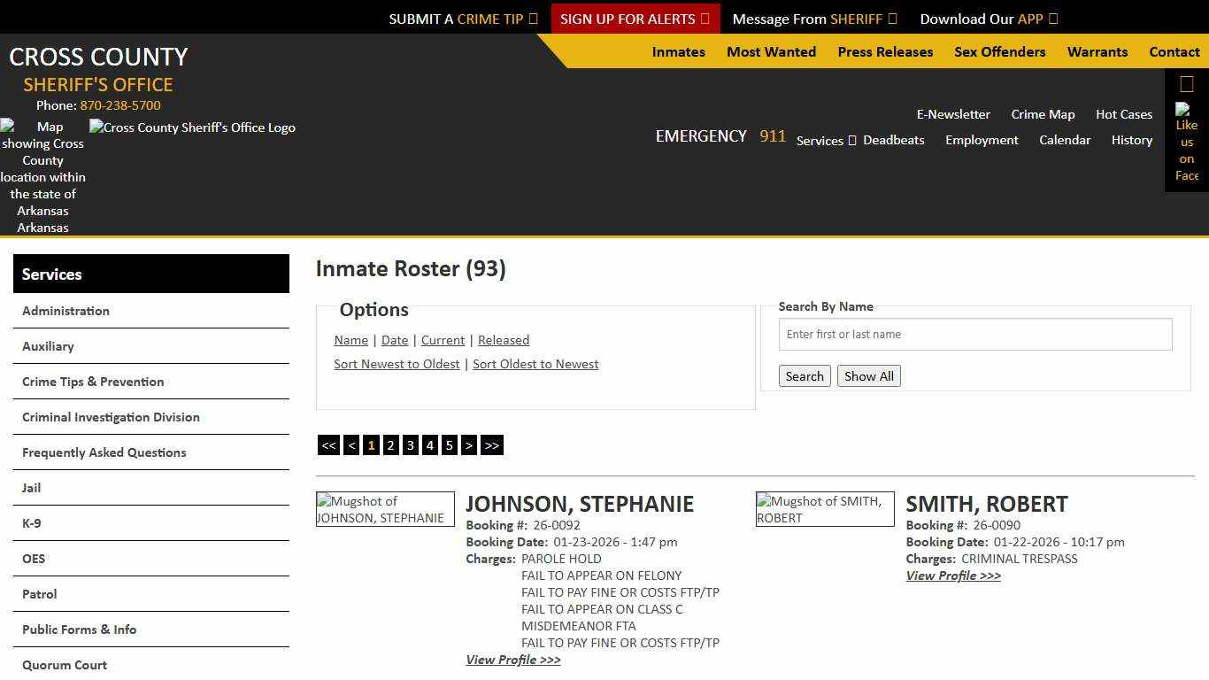 Inmate Roster - Current Inmates Booking Date Descending - Cross County Sheriff AR